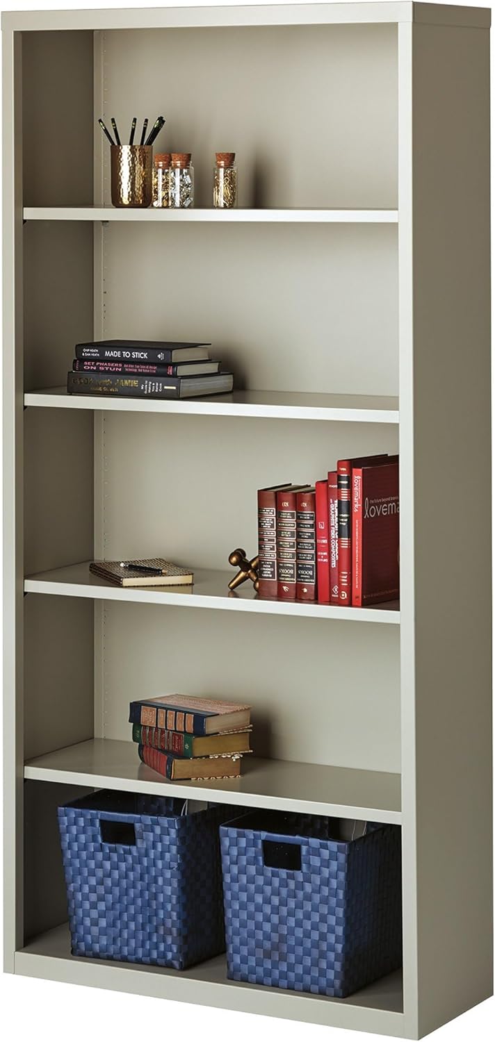 Hirsh 5 Shelf Metal Bookcase in Light Gray