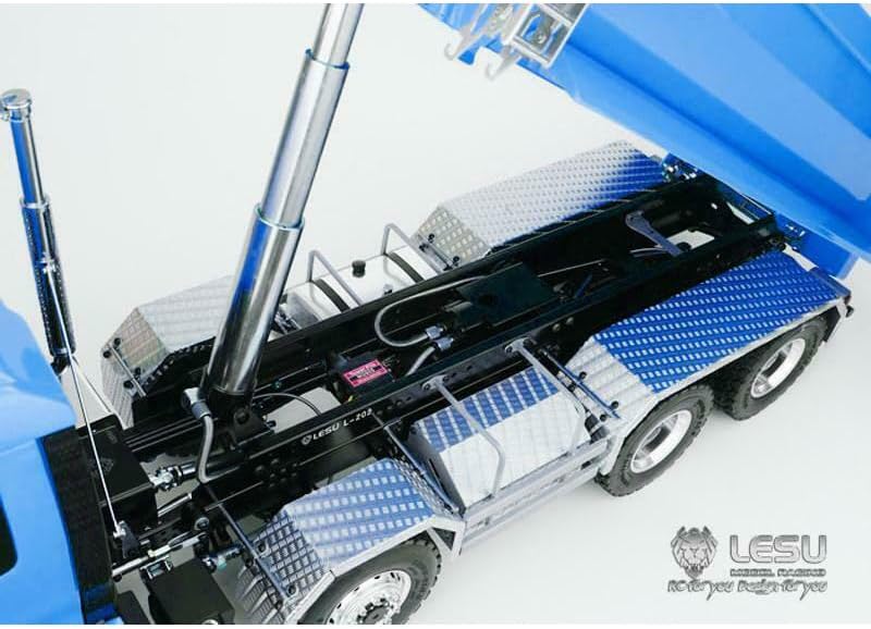 LESU 8x8 1:14 RC Dump Truck Hydraulic Remote Control Metal Tipper Car Model Lock Differential Steering Servo 2-Speed High Torque Transmission(Blue)