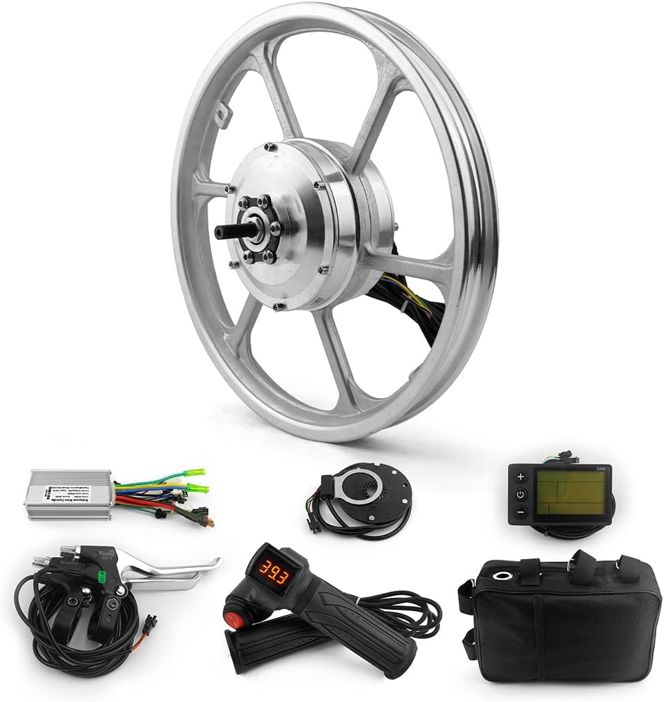 16 Inch 350W Brushless Hub Motor Wheel with LCD Display Pedal Assist Sensor for Small Scooter Front Drive Bike Bicycle with Handle Throttle