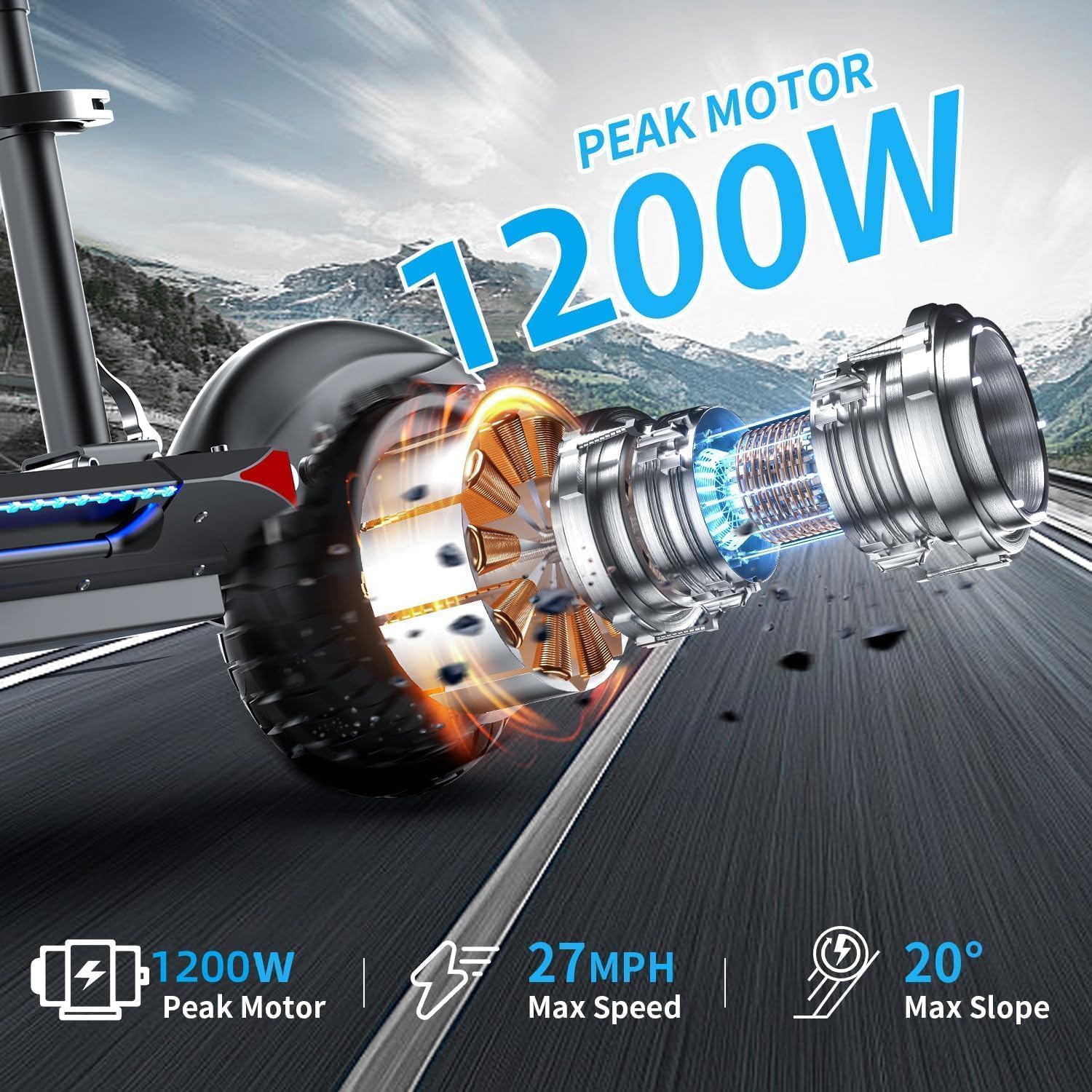 1200W Peak Dual Motor Electric Scooter with Seat, 48V 15AH 27 MPH,Up to 45+ Miles, UL2272 Certified Foldable Commuting E-Scooter Full Suspension