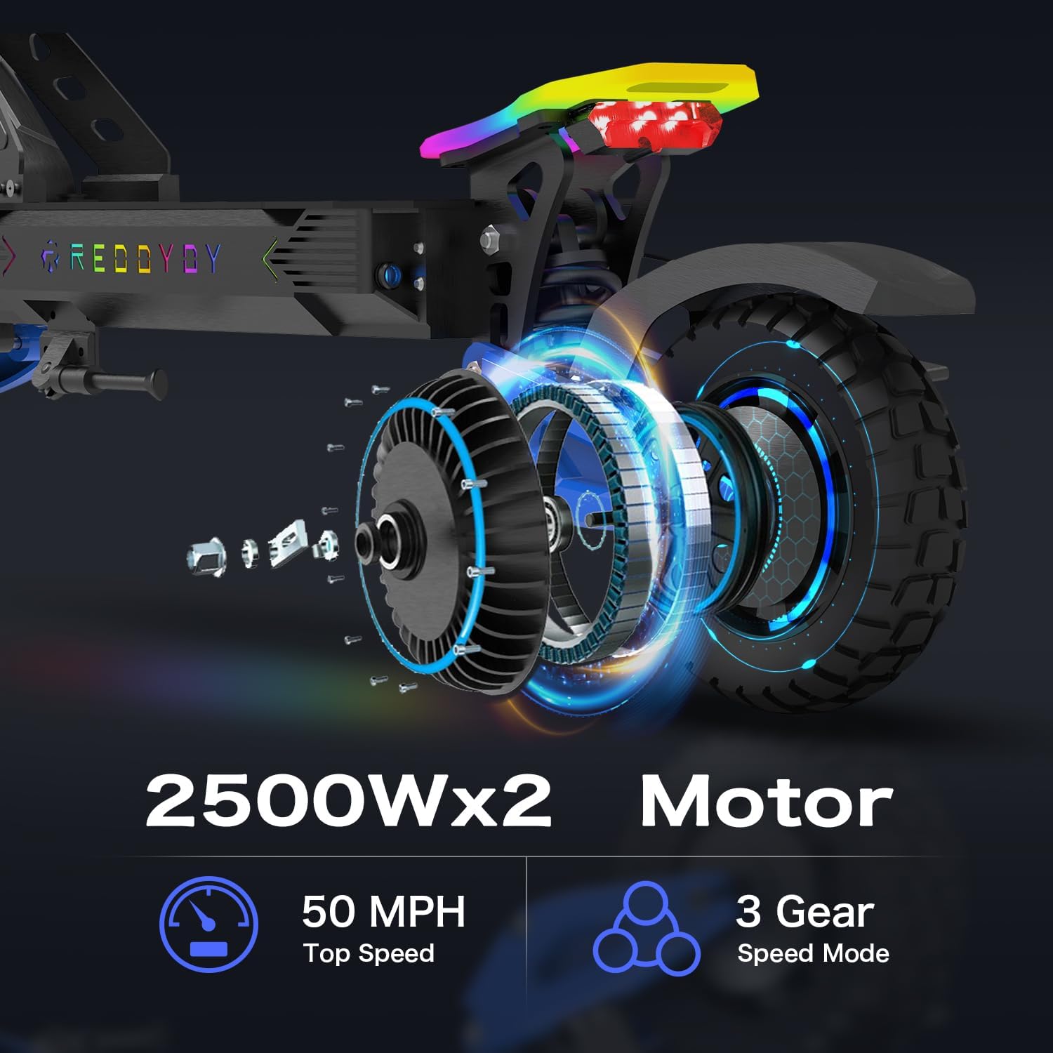 RD2 Electric Offroad Scooter - 40-50 MPH Fastest Dual Motor Adult Scooter, 5000W Peak, 55-Mile Long Range, 10.5