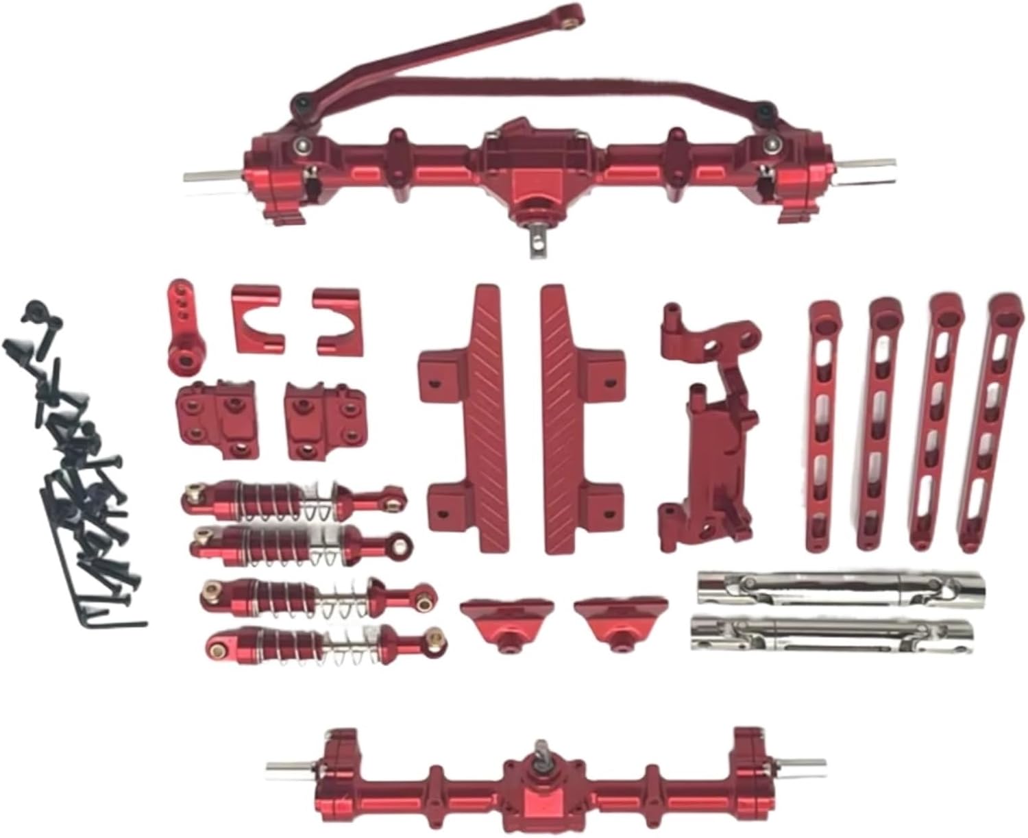 RC Car Accessories for MN82 1/12 Metal Front and Rear Portal Axle for Chassis Link Rod Pull Rod Mount Shock Absorber Side Pedal RC Car Upgrade Parts(Red)