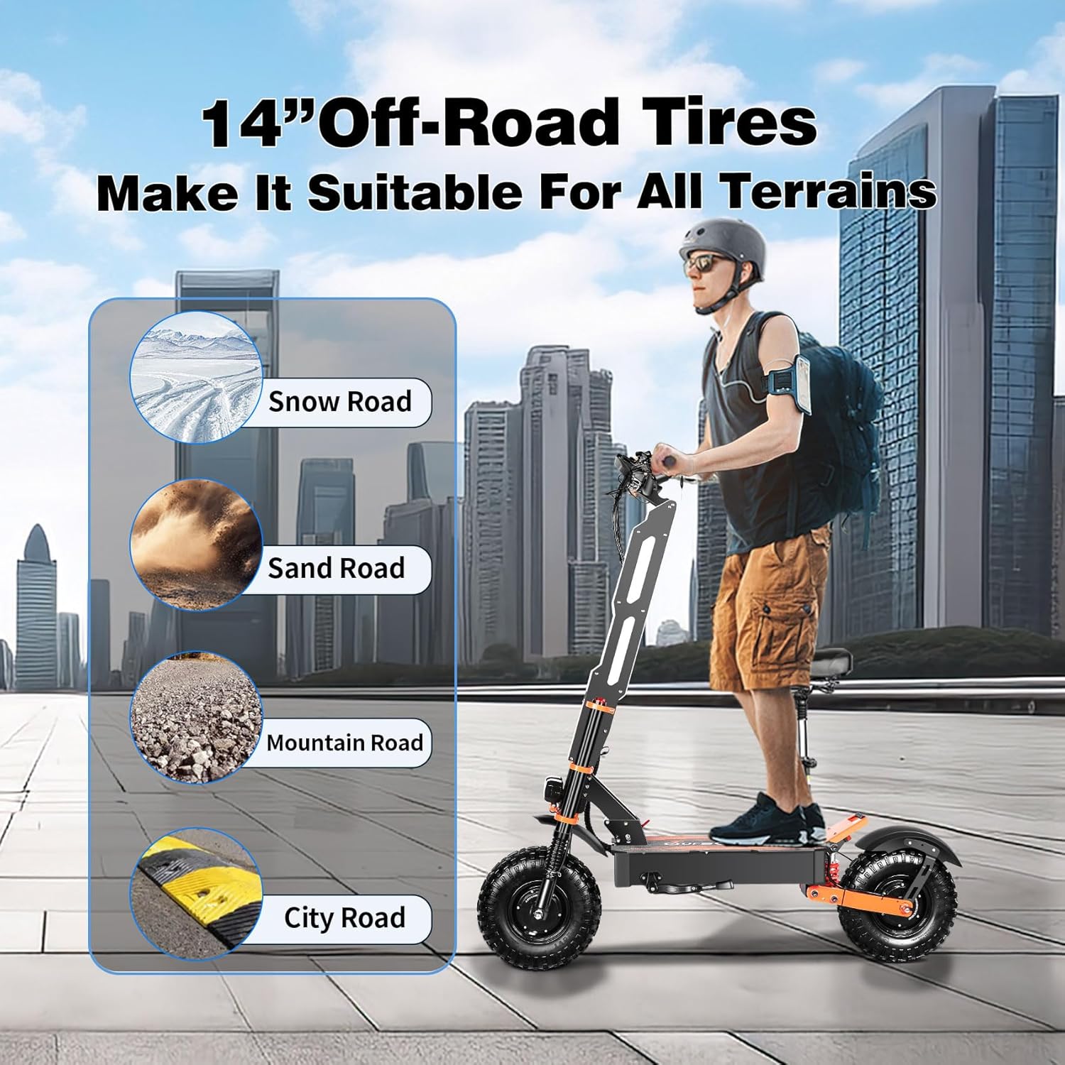 Adult Electric Scooter with Seat, 60V 8000W Dual Power, Orange Finger Hook Vertical Handlebar with LCD E Scooter, 340lb Capacity, 13