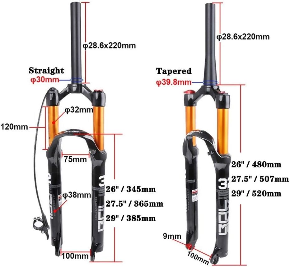 Mountain Bike Suspension Fork 26 27.5 29 Inch, 1-1/8 Disc Brake Magnesium Alloy Air Fork Travel 120mm