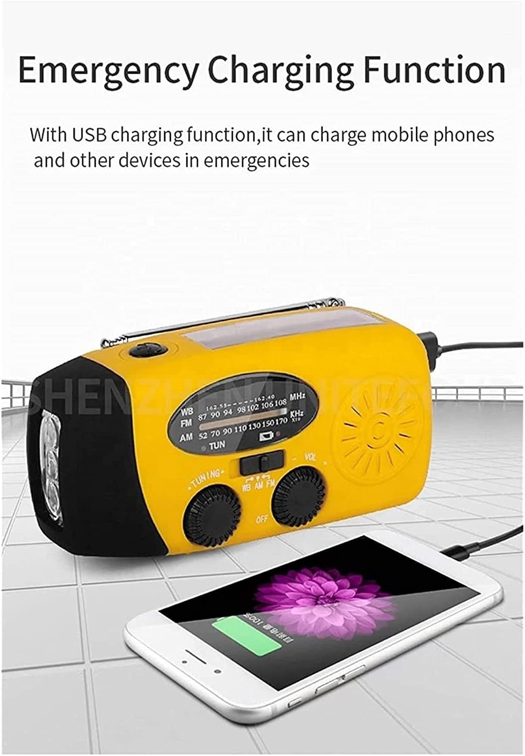 1000mAh Emergency Weather Solar Radio: Solar Charging