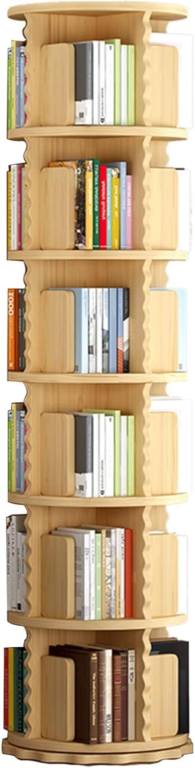 Multi-Layer Wooden Bookcase Rotatable Bookshelf Office Storage Rack Wooden Bookcase Children's Bookshelf School Picture Book Shelf ( Color : Wood Color , Size : 50.5x50.5x190cm )