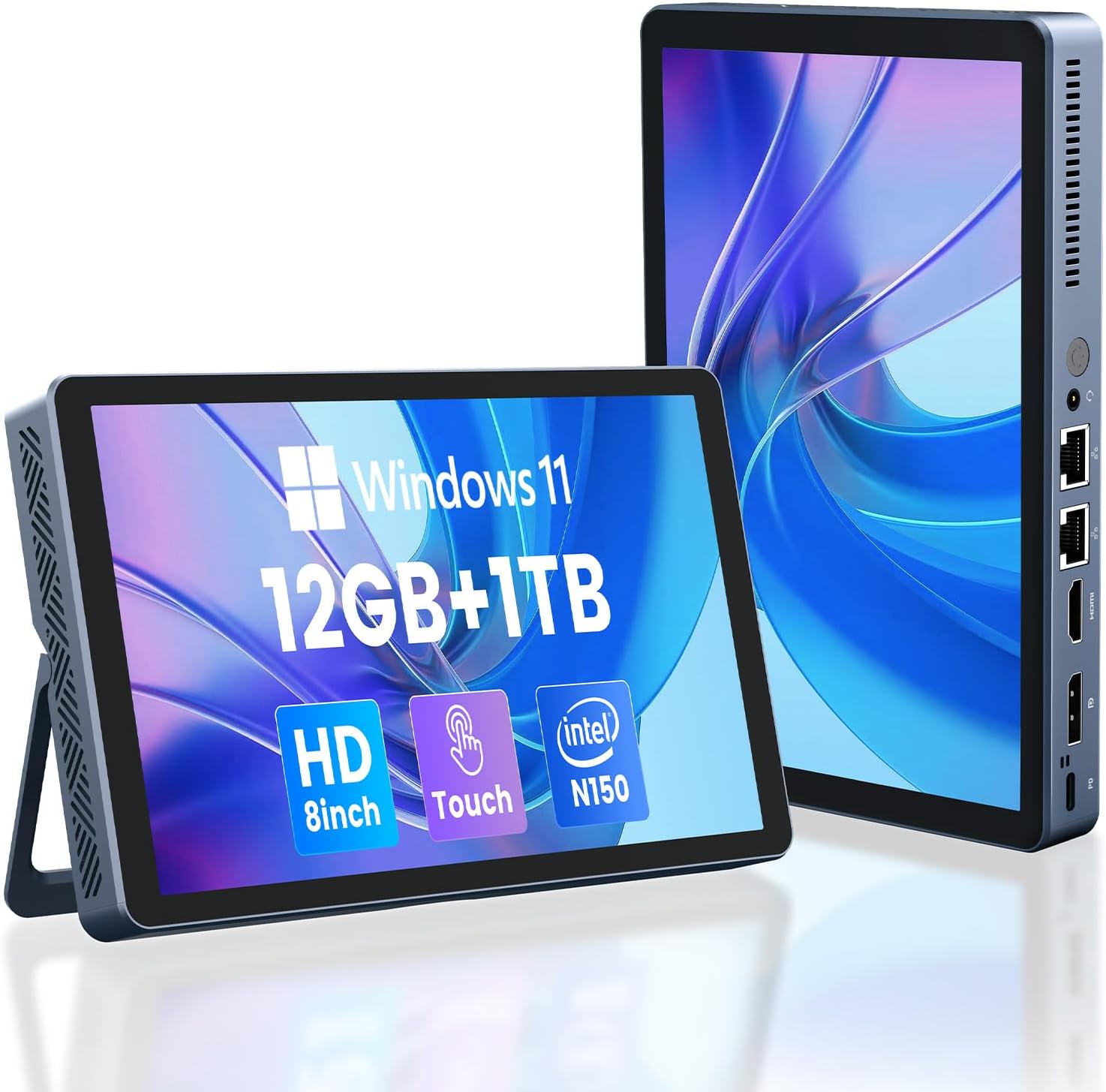 Mini PC N150 12GB RAM DDR5 1TB SSD Win 11 Pro Desktop Computer with LCD Screen, 4K@60Hz Dual 1000M LAN, Full-Featured USB-C WiFi 6 BT5.2 HDMI Desktop