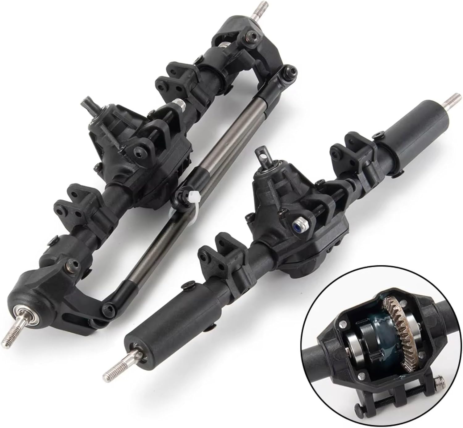 RC Front Rear axle Compatible with Axial for SCX10 II 90027 90028 90046 90047 1/10 RC Crawler Cars Upgrade Parts Complete Front Rear Axle Differential Lock(1set)