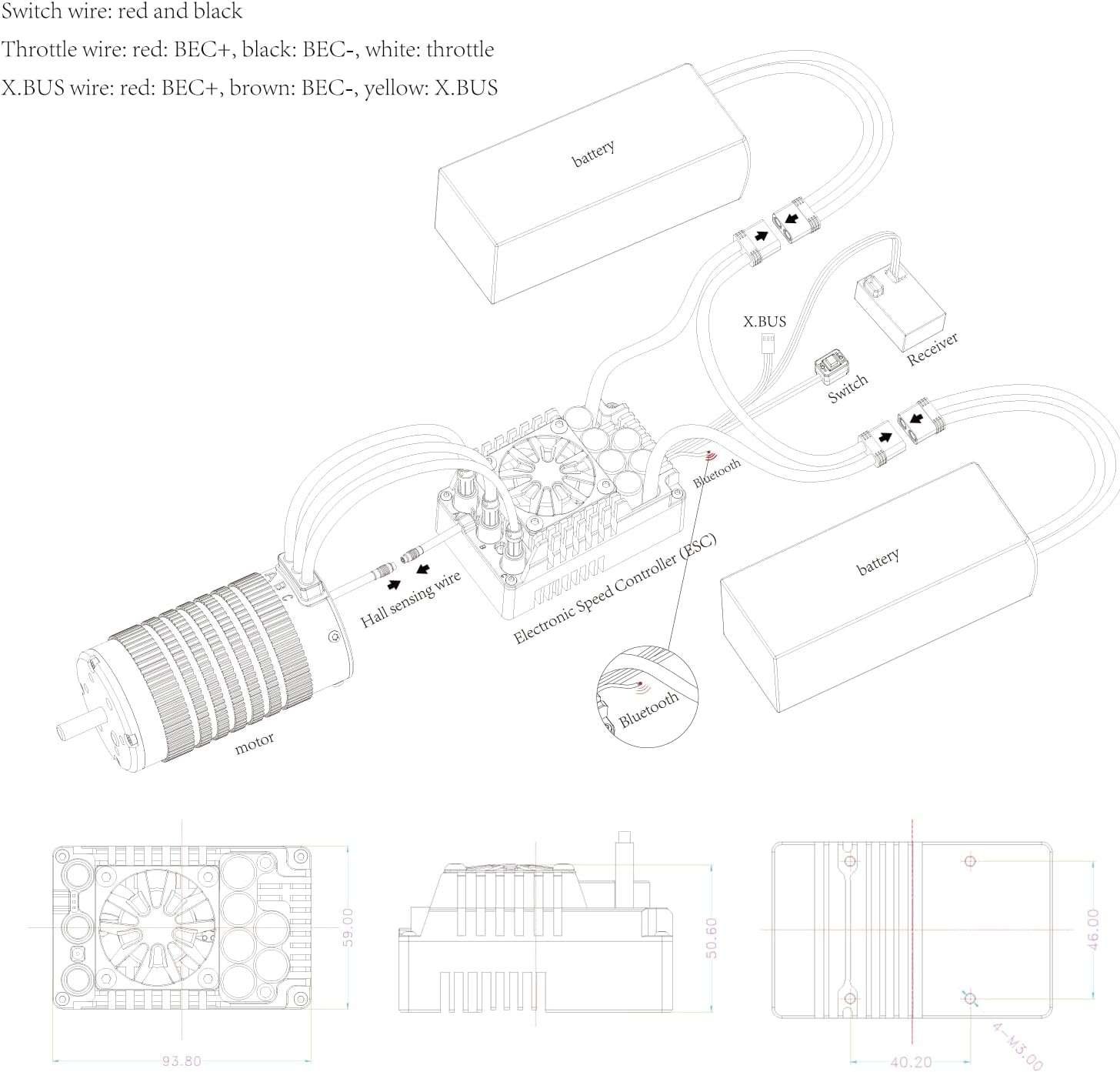 XC E5 Sensored Brushless ESC for RC Car, 6-12S Lipo,200A Continuous Current,8-25A、6.0/7.4/8.4V BEC,Applicable to 1/5、1/6,Support Turbo Timing and APP Control