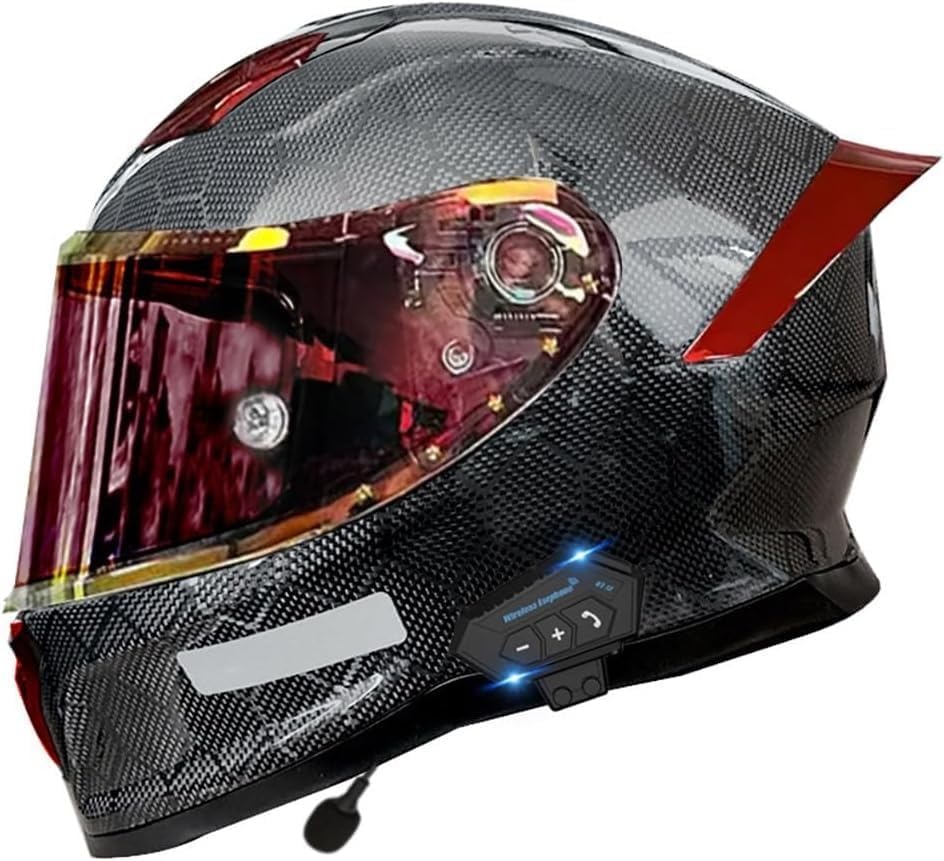 DOT Approved Carbon Fiber Full Face Adult Men Women Bluetooth Motorcycle Helmet Integrated Off-Road Anti-Fog Dual-Sport Motorcycle Helmet for Motocross Touring Daily Riding