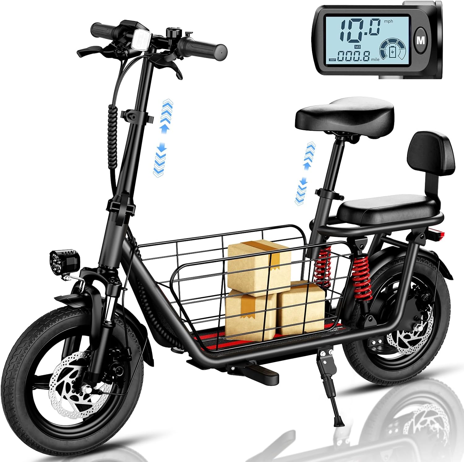 Adults Electric Scooter with Seat - 14” Tire, 500W Motor, 3 Speed Modes, Cruise Control, Dual Suspension, 25 Mile Range, 20MPH, Adjustable E-Scooter for Teens with Basket