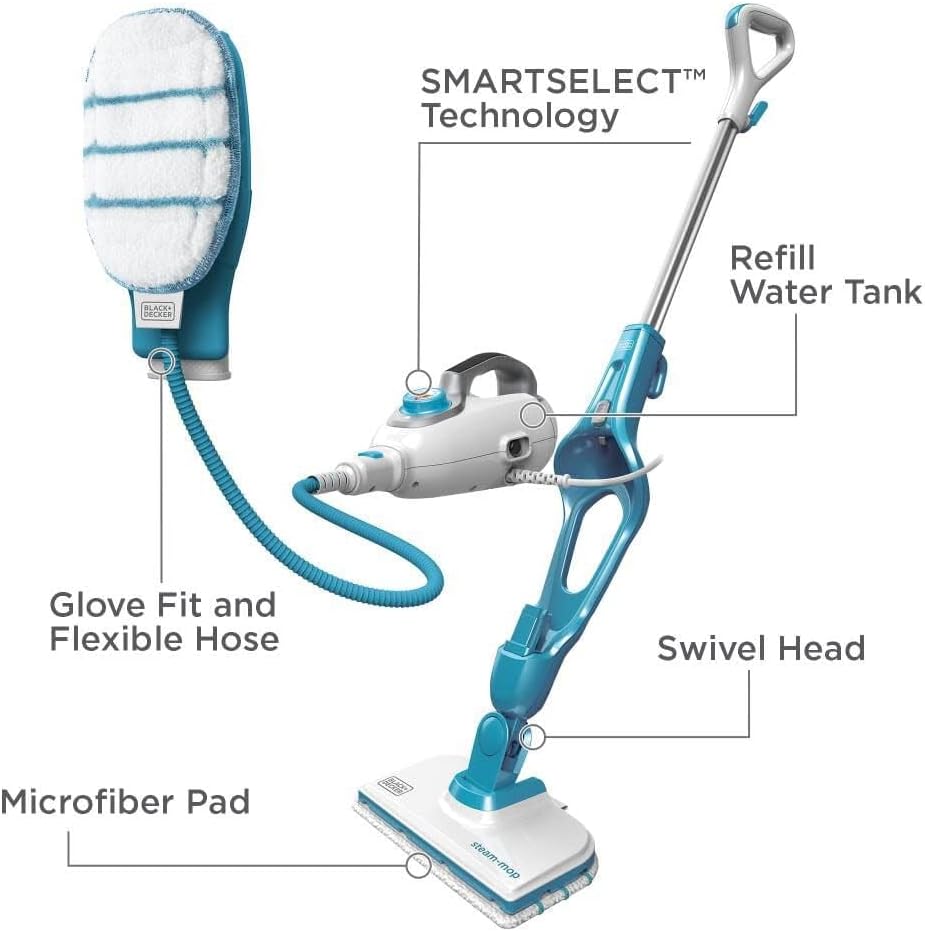BLACK+DECKER 7in1 Steam Mop with SteamGlove Handheld Steamer (HSMC1361SGP)
