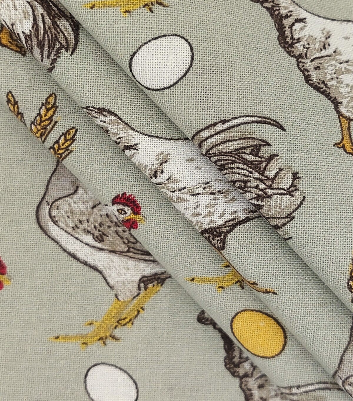 Chickens On Green Novelty Cotton Fabric