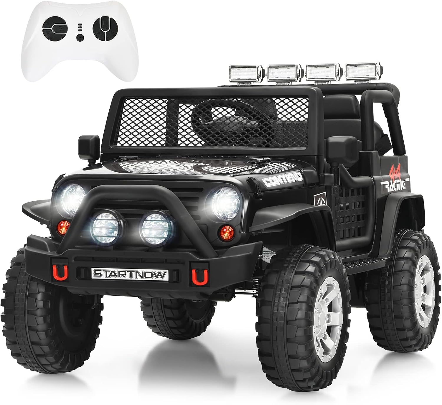 GLACER 2 Seat Kids Ride on Truck, 12V Battery Powered Electric Car w/Remote Control & Spring Suspension, 2 Doors Open Toddler Vehicle w/LED Lights, Horn, MP3/Music, Ride on Car for Kids (Black)