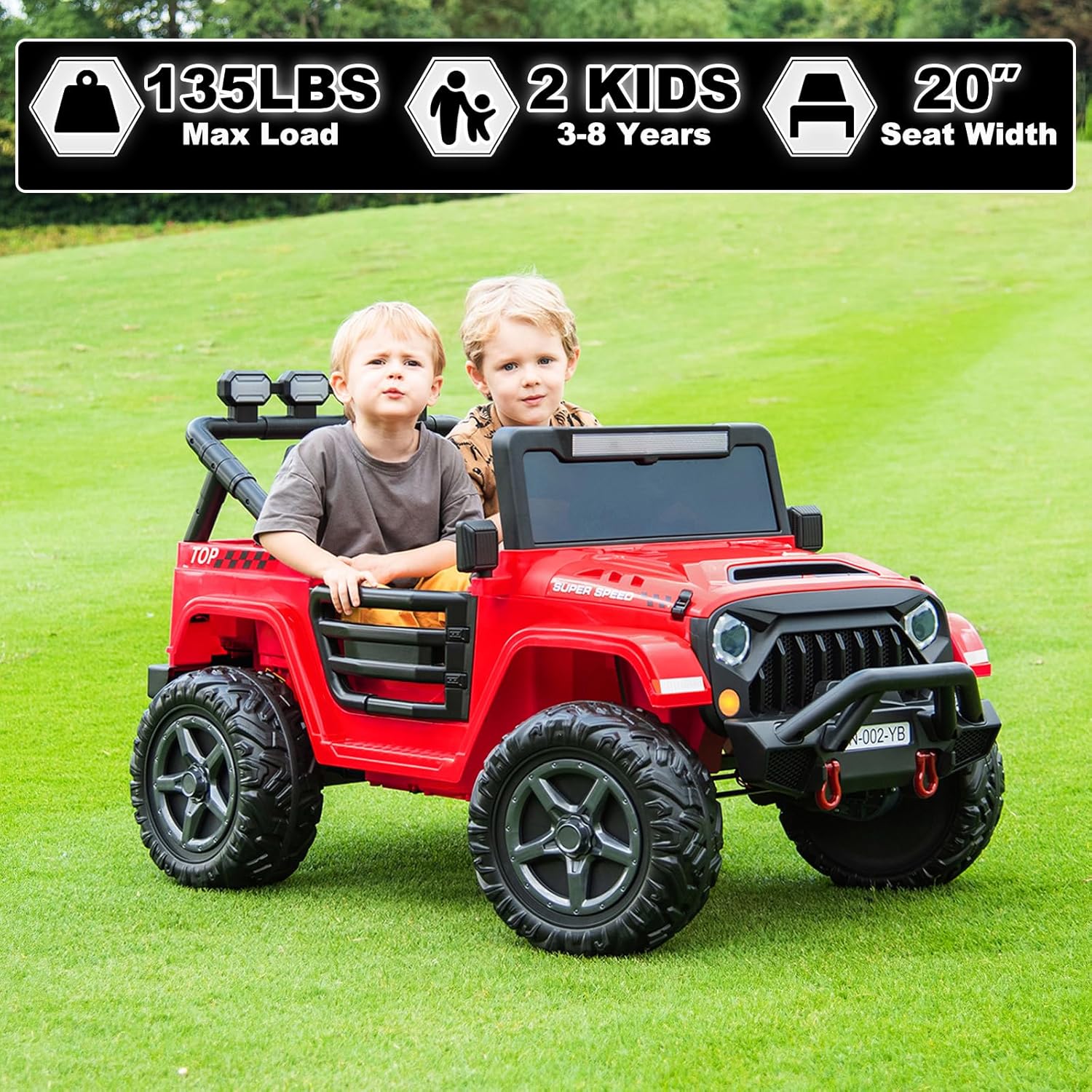 NEWQIDA 24V 2 Seater Ride on Truck Car with Remote Control 24V Ride on Toys for Big Kids Electric Vehicles 4x4 Off-Road Style, EVA Tires, 4x200W Motors, Spring Suspension, Soft Braking, Music, Red