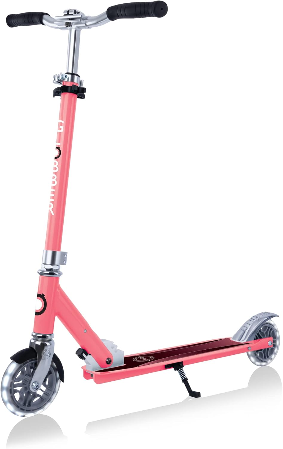GLOBBER Flow Element Lights 2 Wheel Aluminium Scooter with Luminous Wheels for Kids and Teens (5 Years Old) - Coral Pink