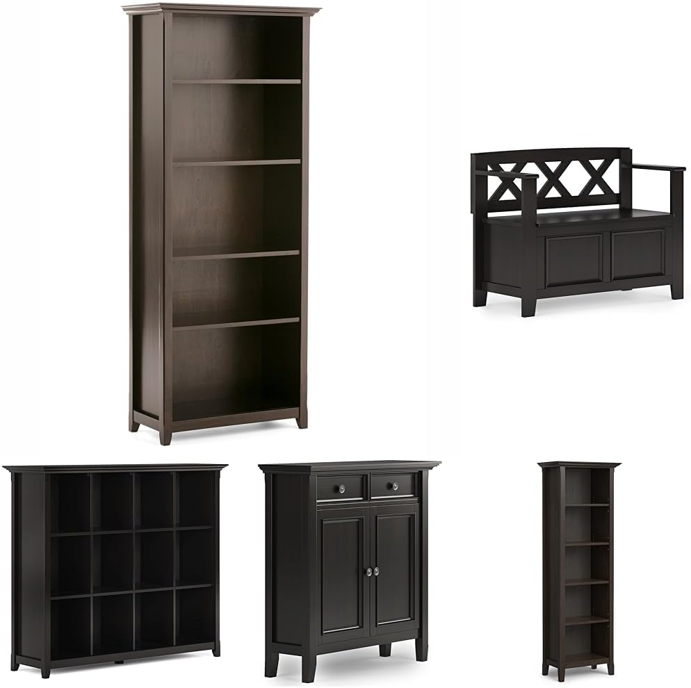 SIMPLIHOME Amherst Solid Wood Bookcase, Amherst-Storage Cabinet, Amherst-Bookcase, Amherst-Bookcase, Amherst-Bench