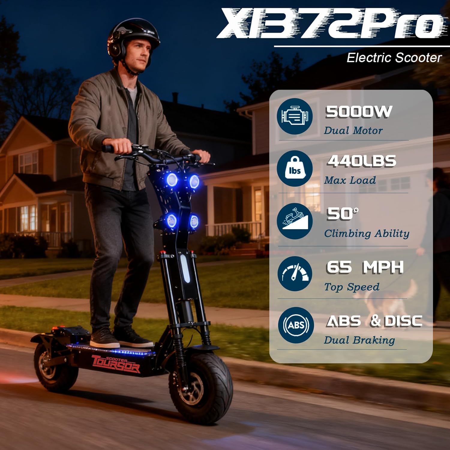 X1372VPRO Adult Electric Scooter 10000W 65MPH, 75 Miles 72V 40Ah Battery, 13