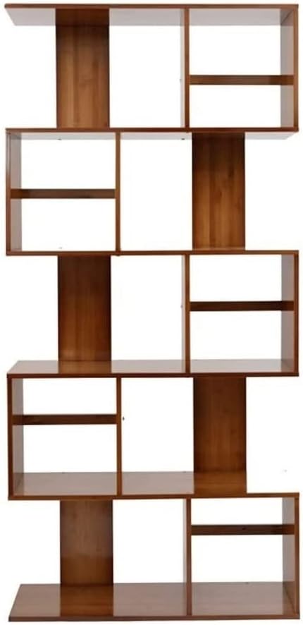 NERDOH Bookshelf Bookcase Staggered Bookcase Bamboo Industrial Style Display Rack Room Divider Freestanding Storage Shelf Bookshelf Vintage Color Book Shelf Book Case (Blue : 5 Tiers, Size : 80cm