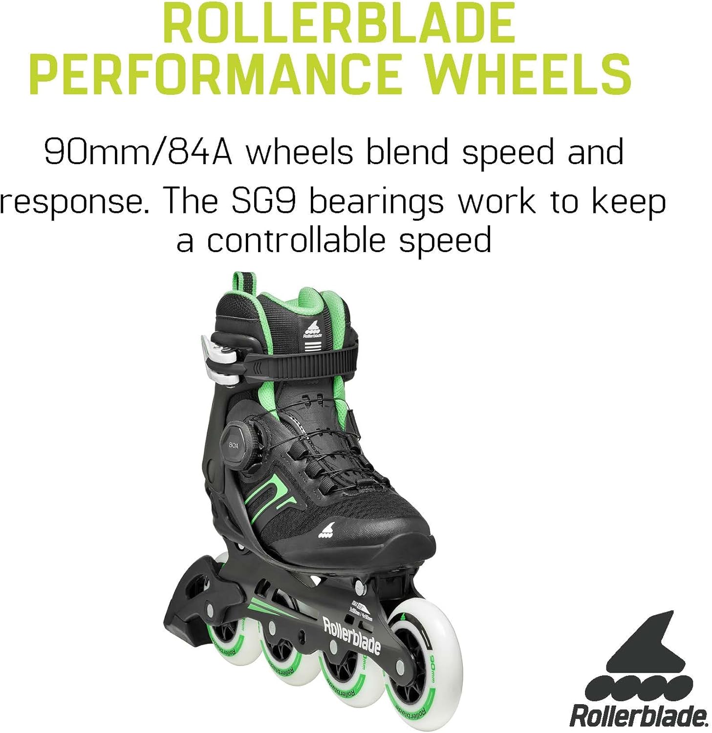 Rollerblade Macroblade 90 BOA Women's Adult Fitness Inline Skate, Black and Mint