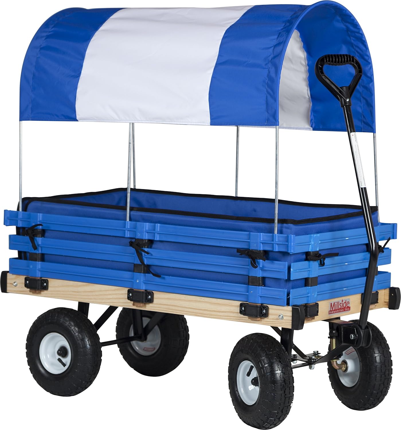 Millside Industries Classic Wood Wagon with Blue and White Canopy