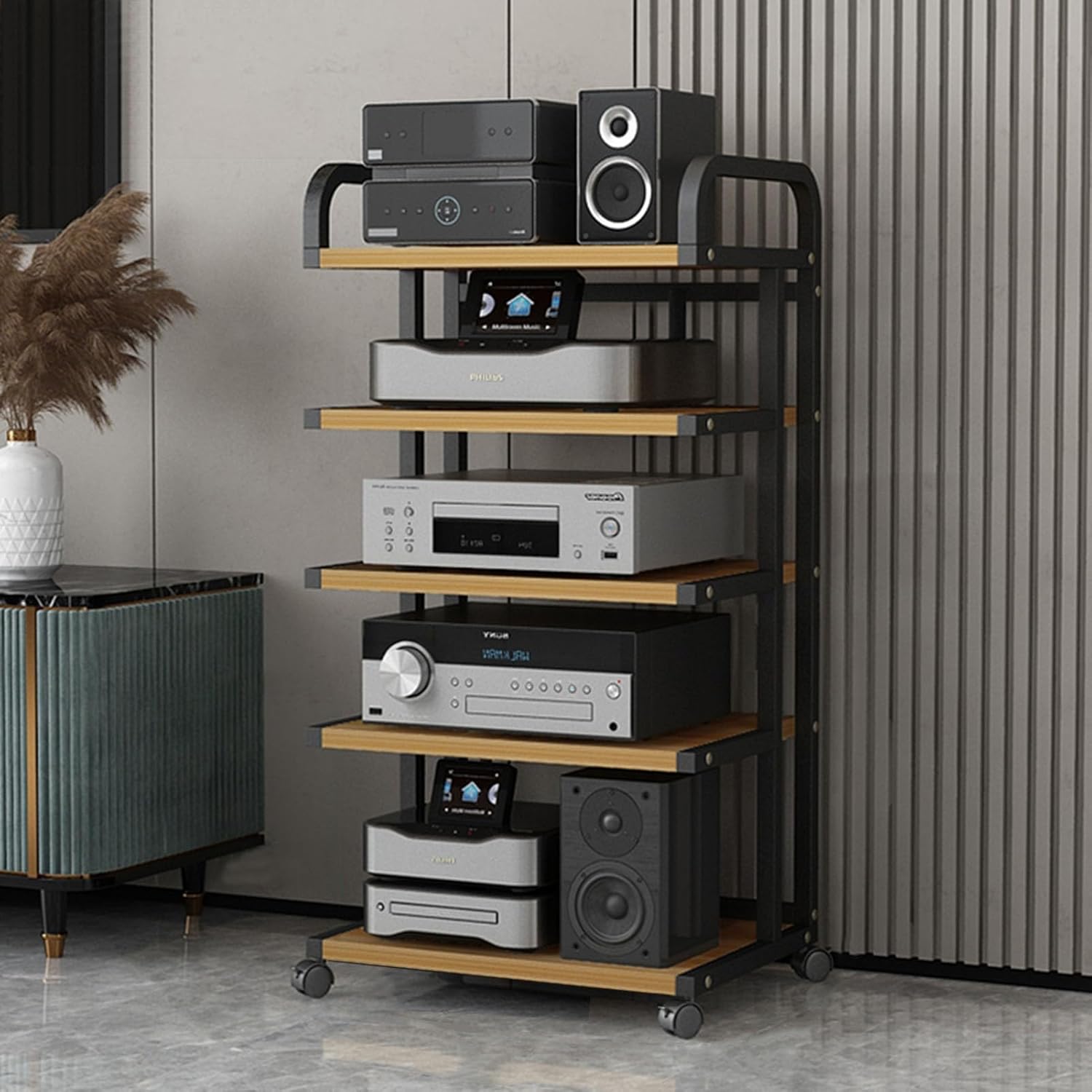 AErosx 4 Colors Media Storage Cabinet Stereo Rack with Caster Wheels