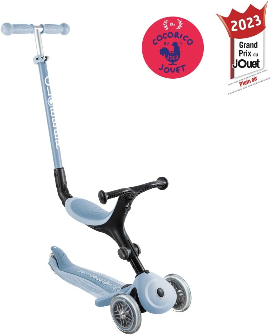 Globber GO•UP Active Eco 3-Wheel Scalable Scooter with Seat, for Children 15 Months to 6 Years, Sky Blue