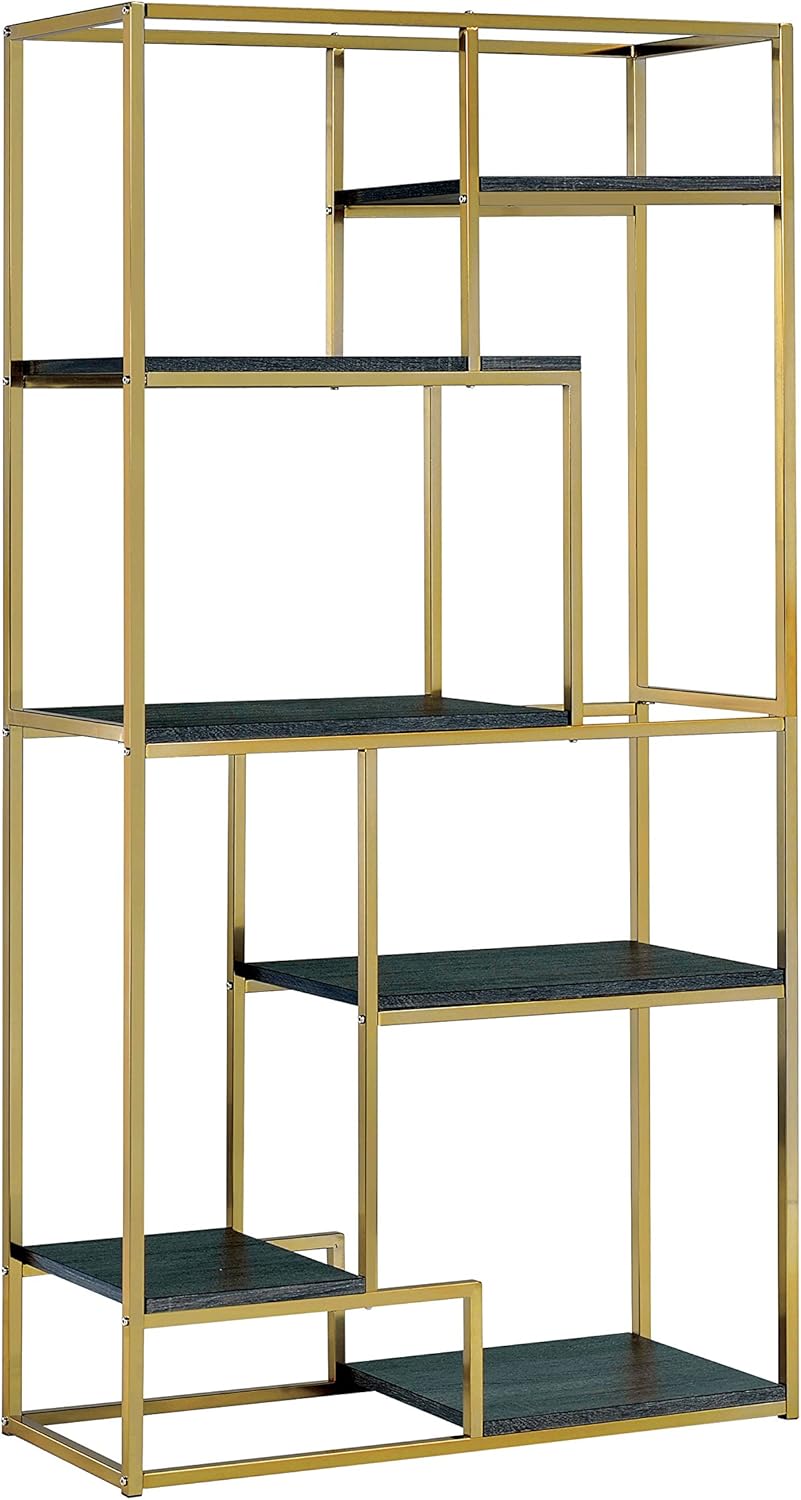 24/7 Shop at Home Palmyra Contemporary 6-Open Shelf Bookcase, Champagne