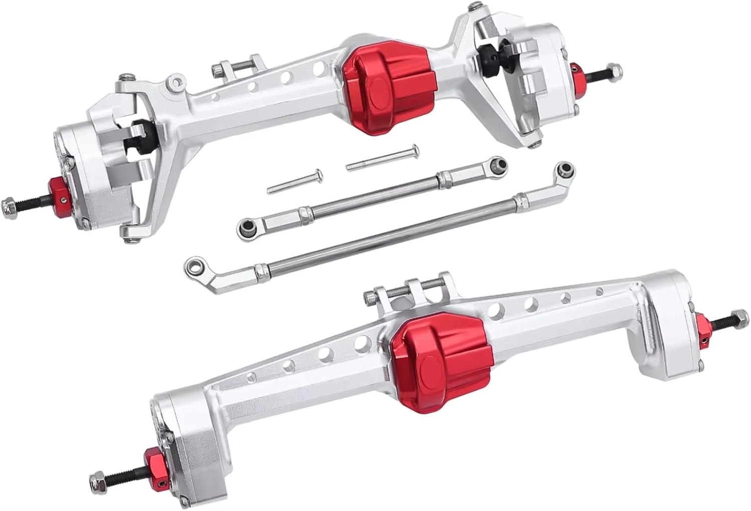 RC Axle For SCX10 III AR45P 1/10 Aluminum Offset Front Rear Portal Axle Set With 3-Section CVD Driveshaft Two Servo Mount RC Crawler Car(Silver,Set)