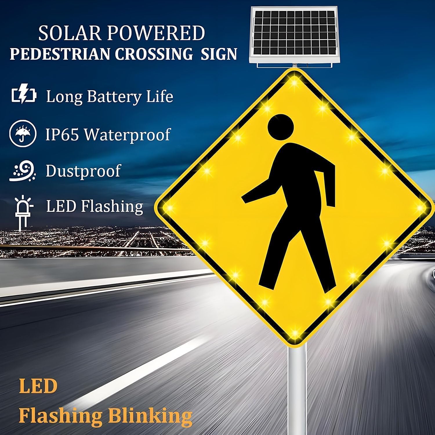 Solar-Powered LED Pedestrian Crossing Sign - 30
