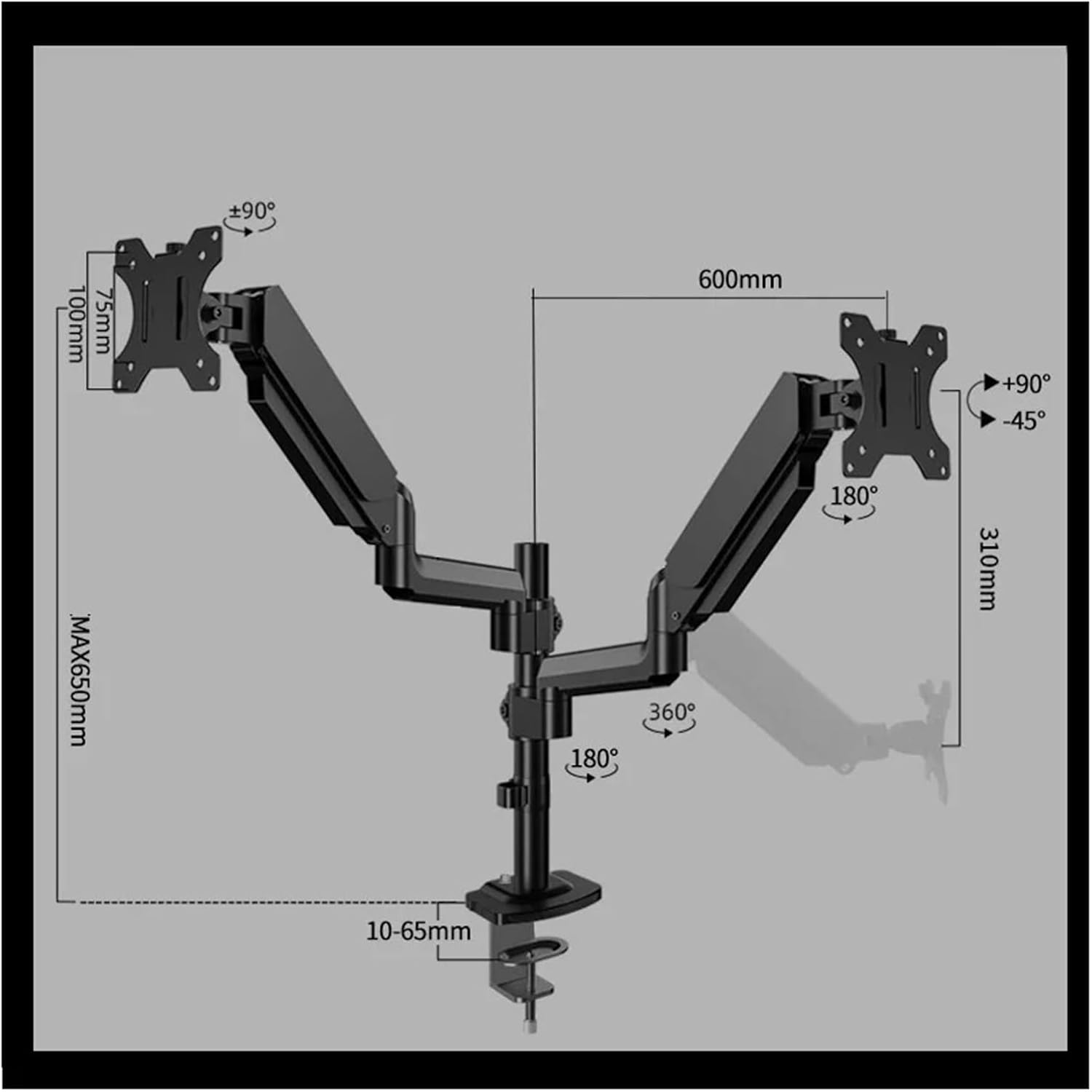 Dual Monitor Desk Mount Bracket for 17-32 Inch LCD Screens, Rotation and Tilt Adjustable, Double-Arm TV Stand, Supports PC H33