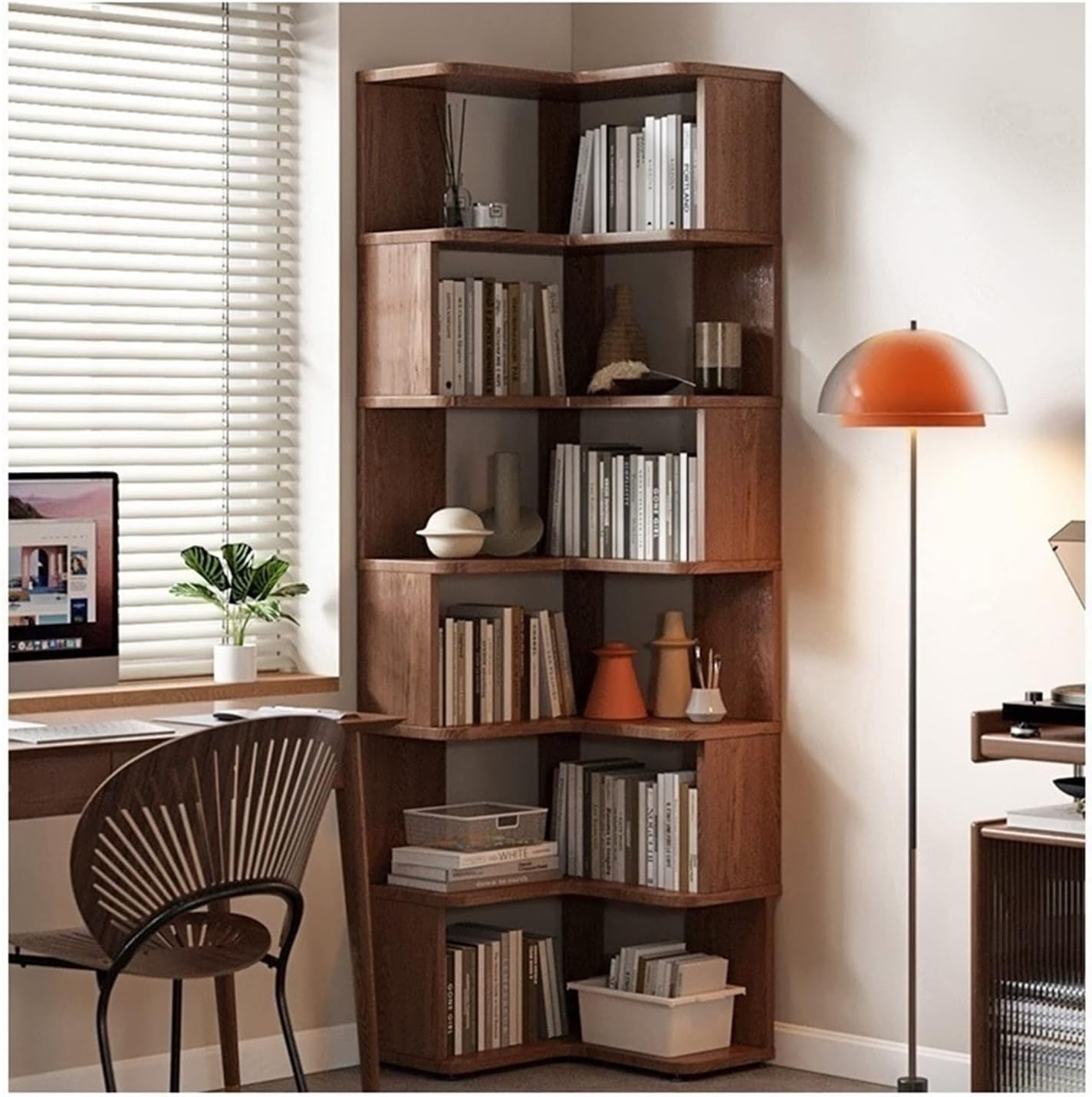 KIRANDY Solid Wood Corner Bookcase Bookshelf, Floor-to-Ceiling Corner Cabinet Simple Shelf for Living Room Office (Size : 5layer Walnut Color 60x60x160cm)