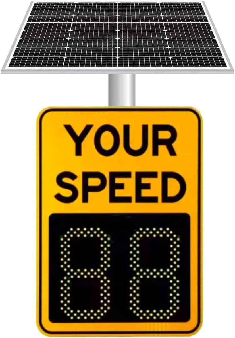 Solar Powered LED Speed Display Radar Sign for School Zones, Bright Yellow 600mm x 900mm, High Visibility Speed Limit Sign, Traffic Safety Solution
