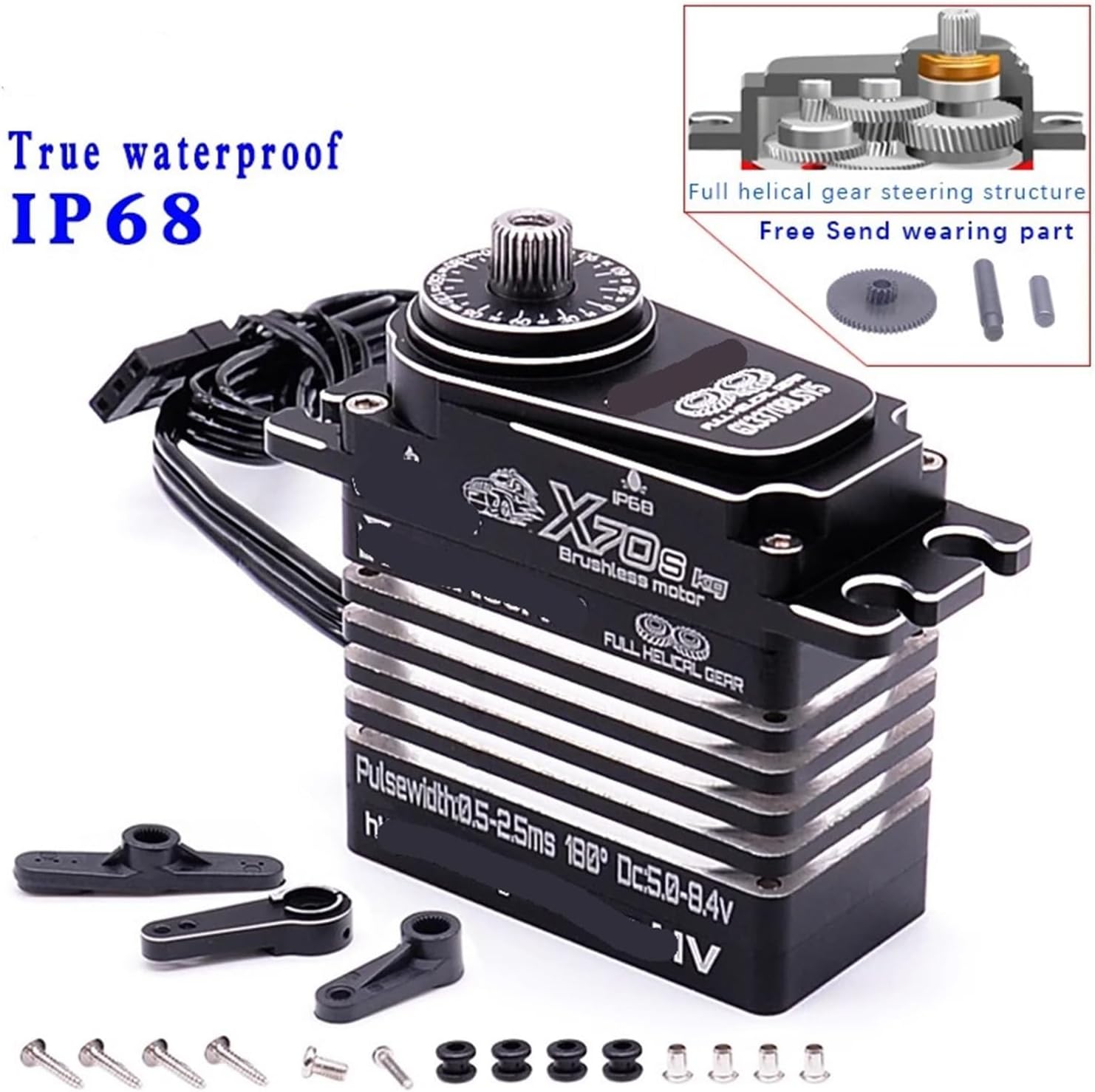 High Torque Magnetic Induction 8.4v brushless 70kg servo Steel helical Gear Waterproof IP68(70kg 270 Degree)