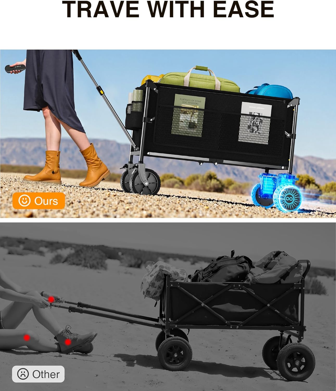 Dual Motor Electric Utility Wagon Cart–330 lb Load, 180 L Foldable Beach Wagon with Remote, 4-Speed, All-Terrain Wheels for Camping, Beach, Garden & Shopping, Black