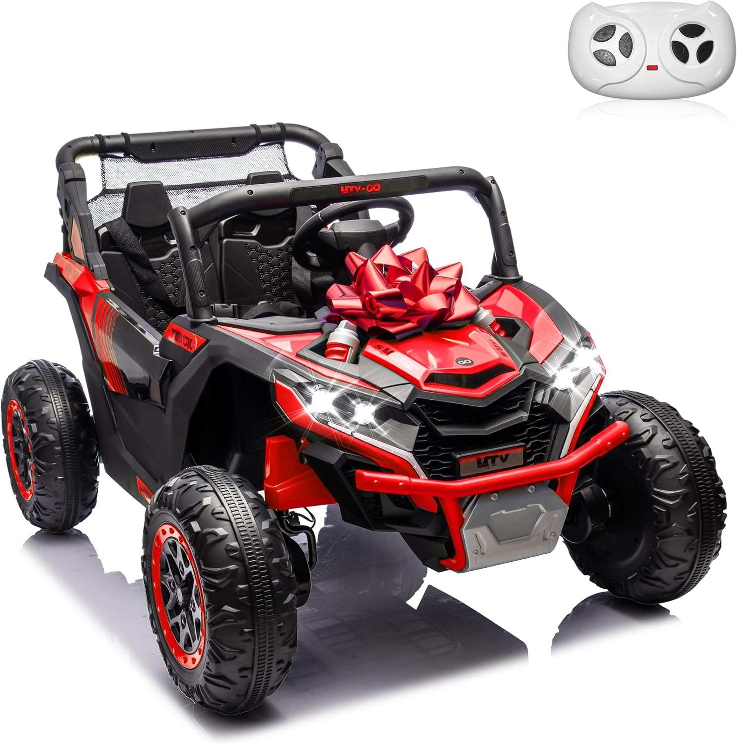 JOYRACER 24V Ride on Car for Big Kids 2 Seater Ride on UTV Off-Road UTV 4X200W Powerful Motor Kids' Electric Vehicles with Remote Control, Spring Suspension, Led Light, Bluetooth Music, Red