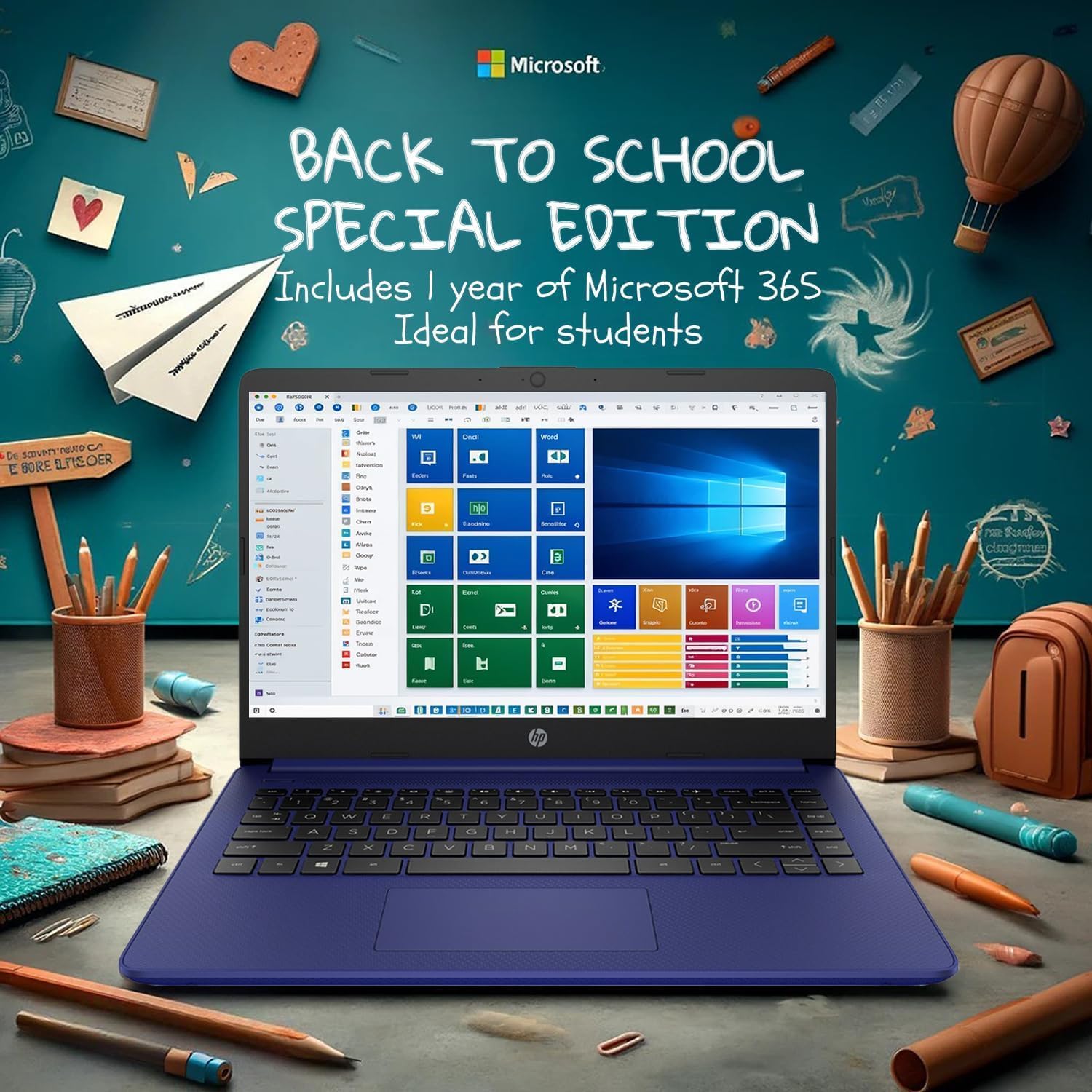 HP 14 Laptop • Back to School Limited Edition with Microsoft 365 • 4-Core Intel CPU • 16GB RAM •1600GB Storage (64GB OnBoard + 512GB External + 1TB OneDrive) • Indigo Blue • w/WOWPC Bundle • Win 11