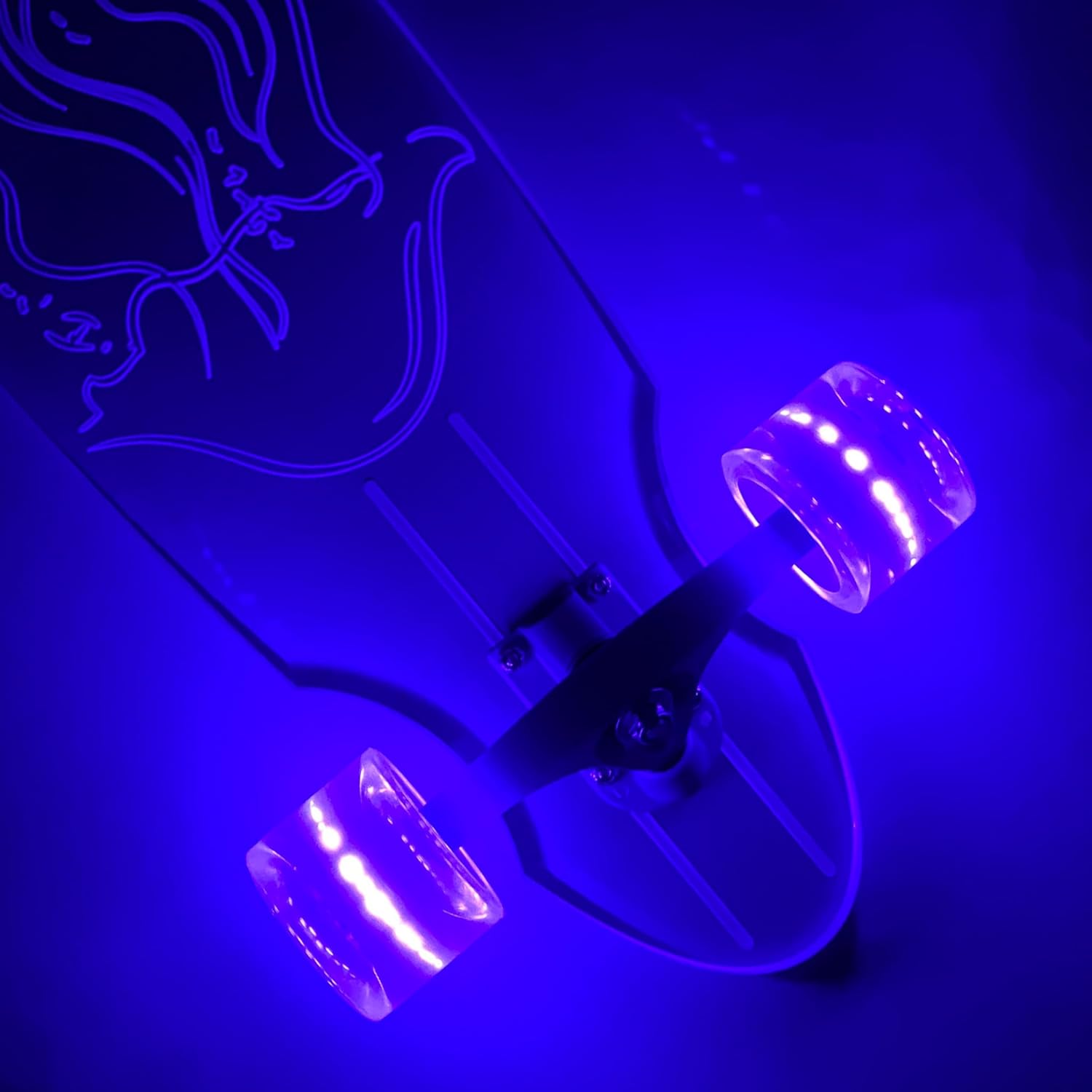 GHOST BOARDS Clear Longboard Skateboard - Transparent Acrylic Long Boards with Light-Up LED Wheels for Smooth Rides - Ride The Streets in Style with Longboard Built for Beginners & Pros Alike