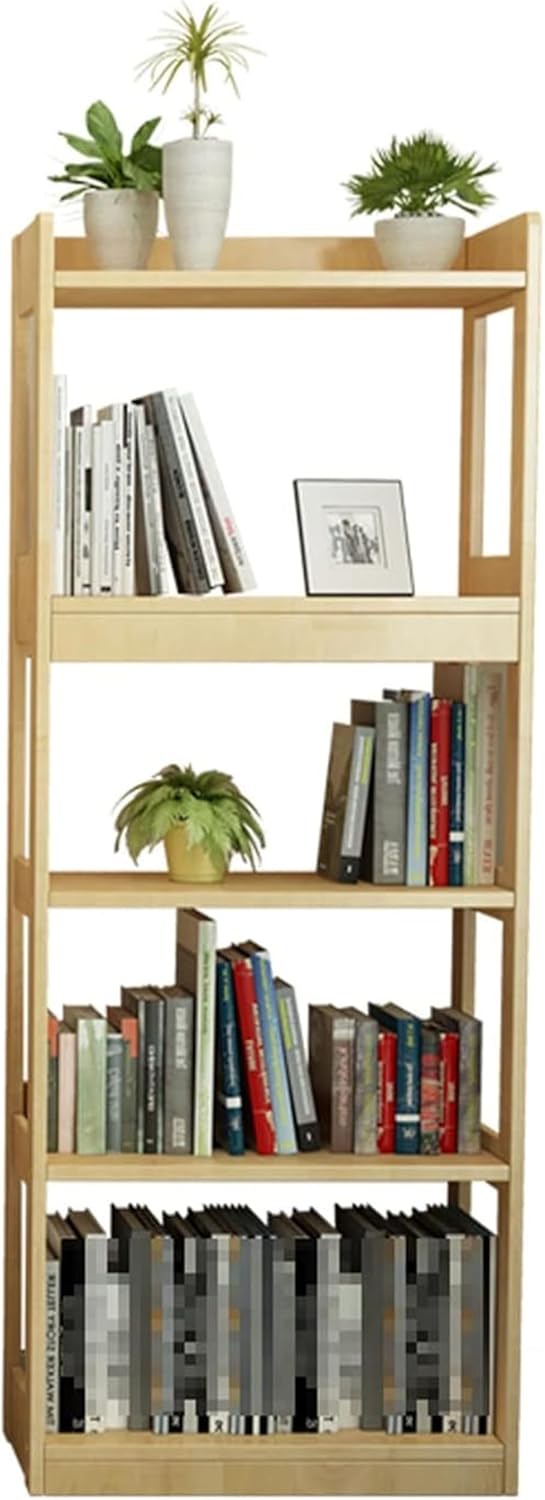 OXOAMP Bookcase Solid Wood Bookshelf Modern Open Bookshelf Free Standing Storage Rack Rubberwood Multifunctional Display Stand Study Room (Color : Wood, Size : 5 Tier)