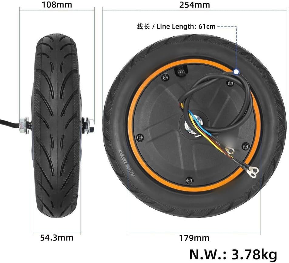 10 Inch 36V 400W Front Motor Wheel Assembly Fit For Segway/Fit For Ninebot F25 F30 / For F40 Electric Scooters, Rubber Tire And Aluminum Alloy Hub For Riding And Easy Installation