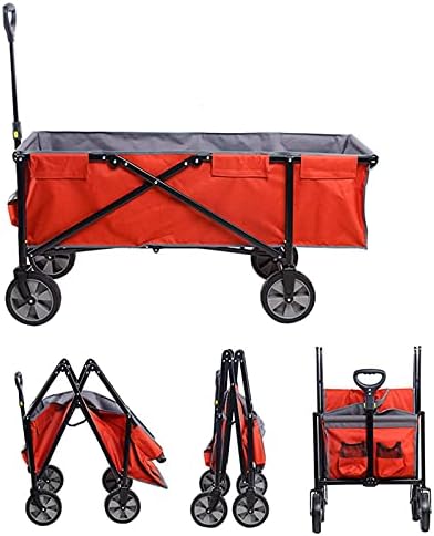 Collapsible Wagon Cart with Wheels Foldable Folding Wagons Carts Silent Universal Wheels,Garden Cart Four-Wheeled Trolley Folding Portable Grocery Shopping Cart Camping Car Camping Trailer O
