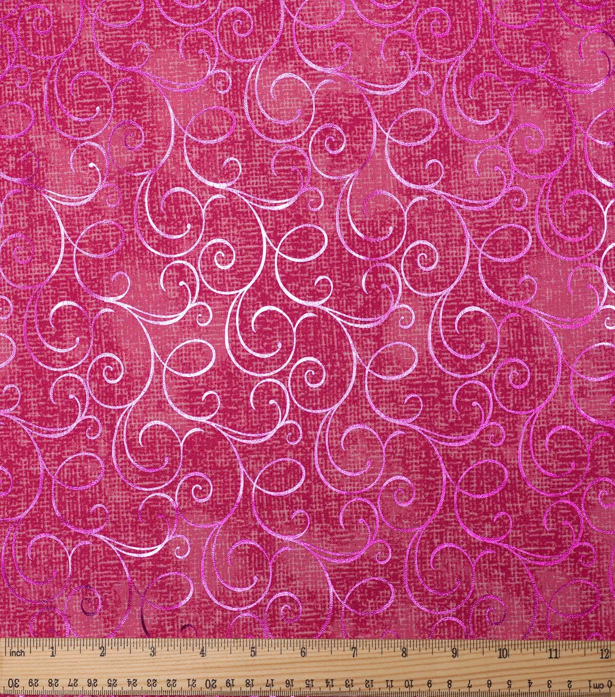 Pink Scroll Quilt Foil Cotton Fabric by Keepsake Calico