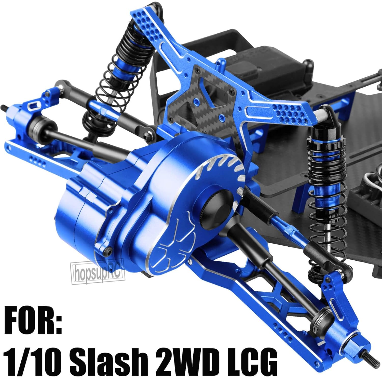 Upgrades Parts for 1/10 Slash 2WD LCG,Carbon Skid Plate&Aluminum RC Shocks&Drive Shaft CVD&A Arms&Steering Block&272R Gearbox&Adjustable Links&Shock Tower&Front Bulkhead,Navy Blue