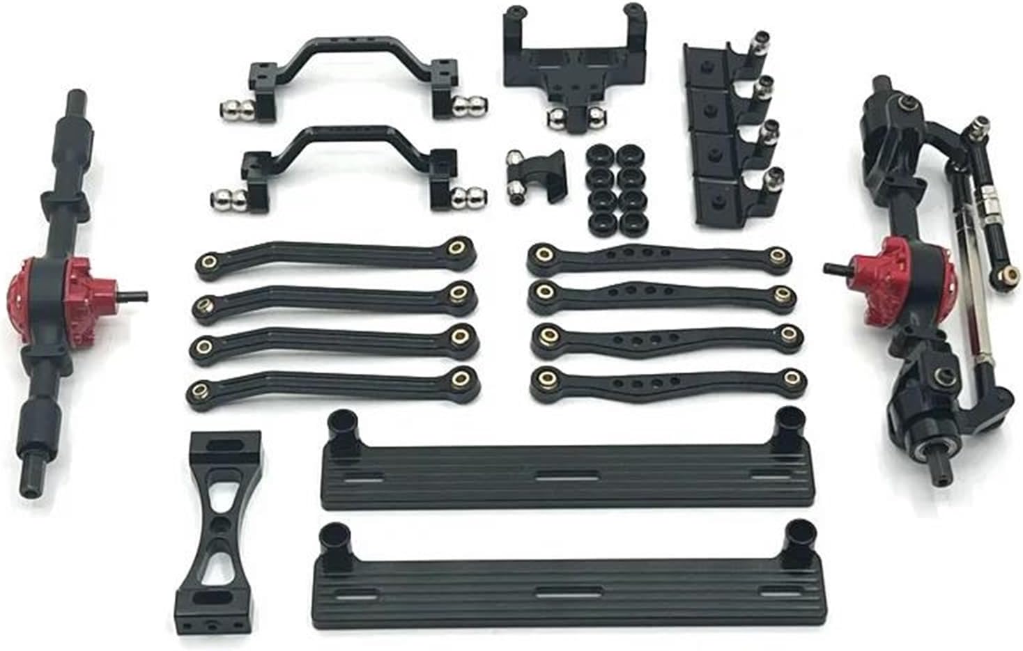 RC Car Upgrade Parts for WPL C64 C64-1 1/16 Metal Front Rear Axle for Chassis Link Rod Pull Rod Mount Side Pedal Shock Mount Set RC Car Upgrade Replacement Parts(Black)