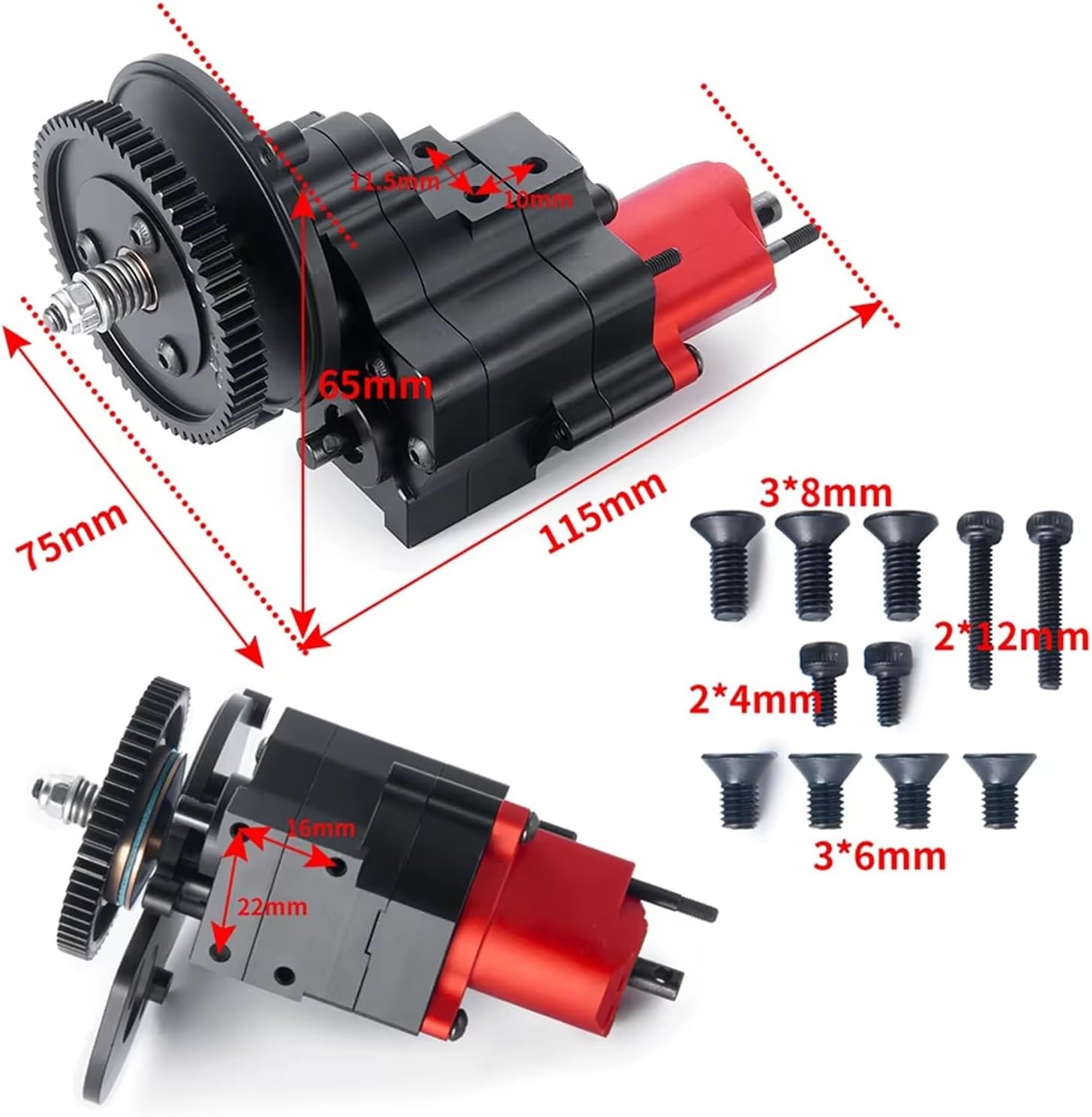 RC Car Accessories Compatible with Axial for SCX10 1/10 RC Crawler Car Upgrade Parts Metal 2 Speeds Gearbox Breaking Dig Transmission Transfer Case