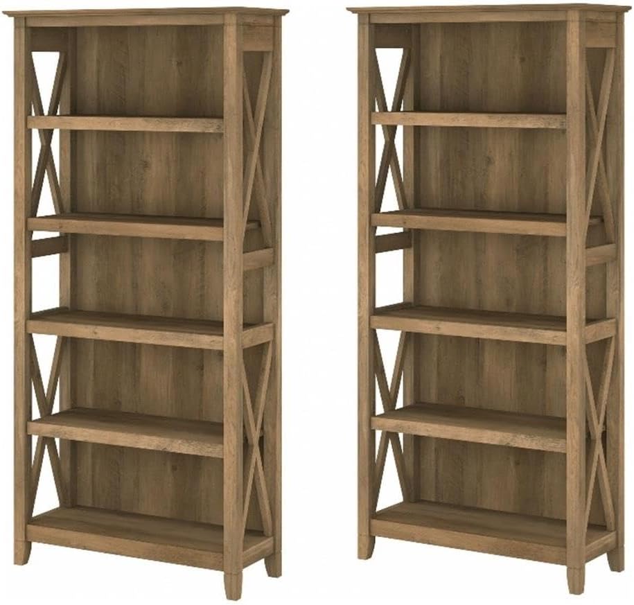 Pemberly Row 5 Shelf Bookcase Set of 2 in Reclaimed Pine - Engineered Wood