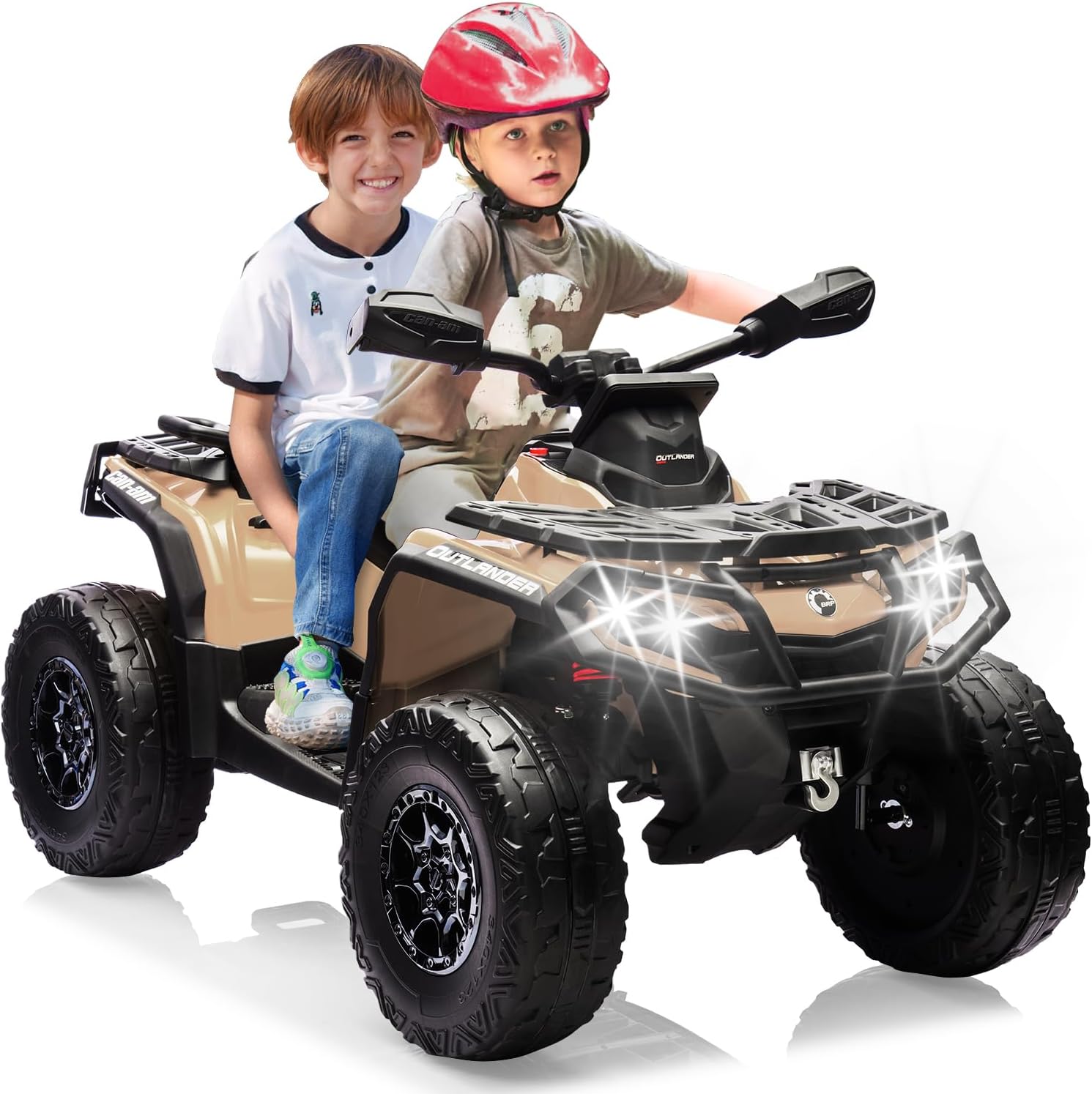 Heavy Duty 24v Kids ATV, 800w 4 Wheeler Quad Car Toy, Electric ATV 5Mph,110LBS Load,Off Road Big Treaded Tires,LED Headlights,Radio, Ride on Big Wheel Iron Frame PP Body 2 Seats