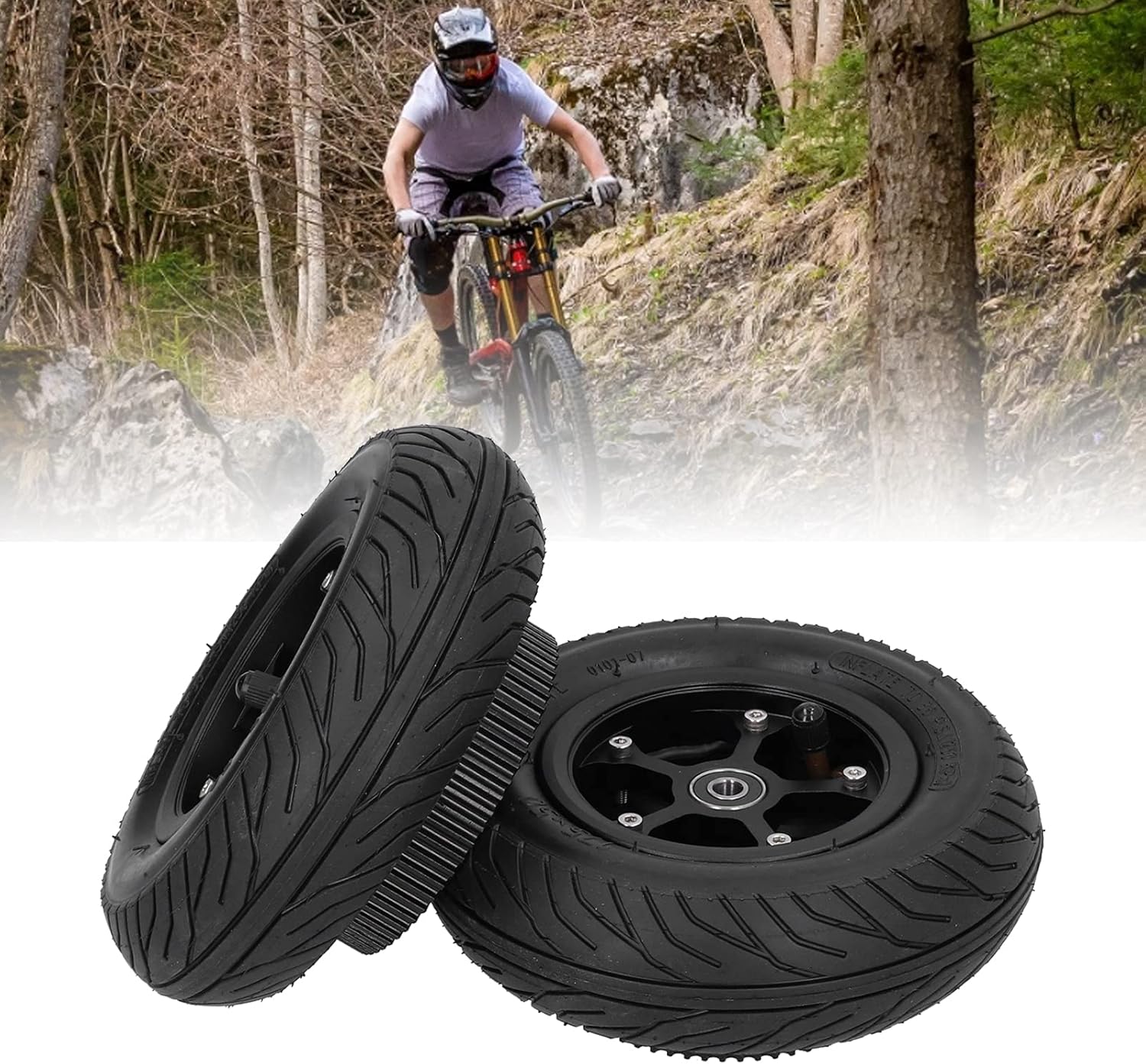 Scooter Tire, Mountain Scooter Skateboard Metal Wheel Hub and Tires Set with Drive Belt Replacement for Mountain Scooters and Mountain Skateboards(7 Inch) Electric Car Scooter Supplies