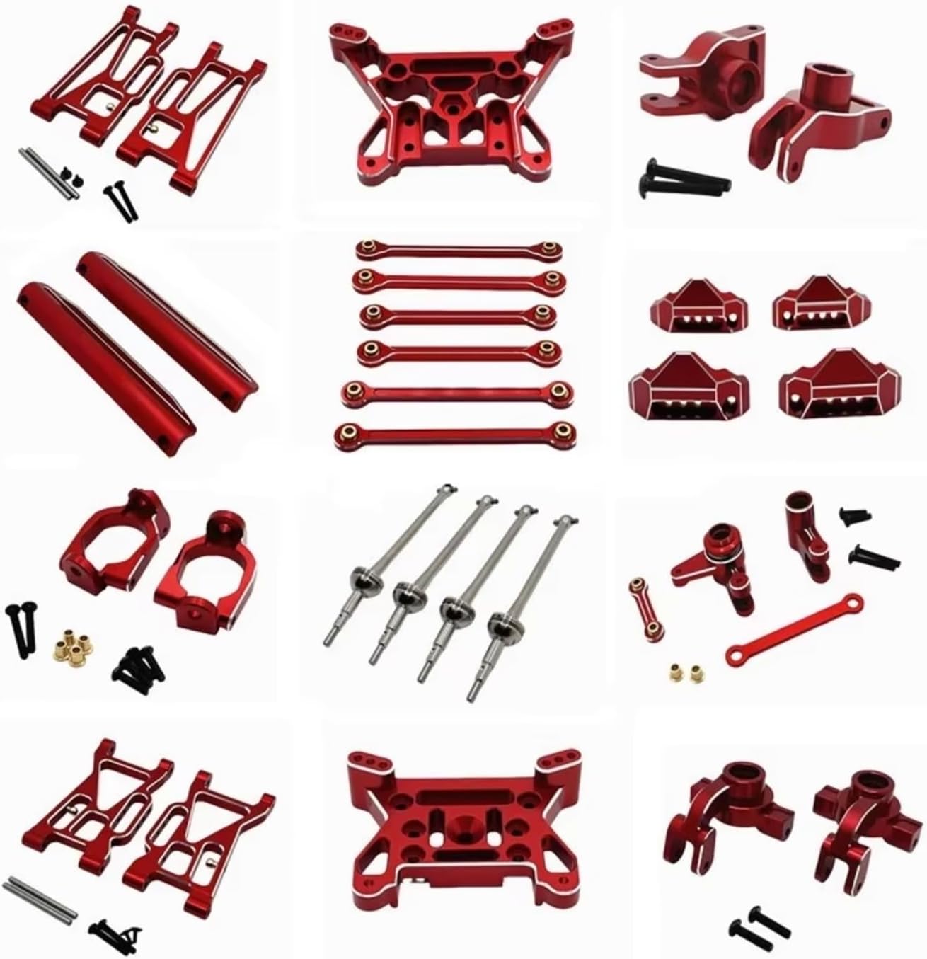 RC Steering Cup for MJX 10208 V1 V2 Metal for Swing Arm Steering Cup Hub Carrier Link Rod Shock Tower Drive Shaft Set RC Car Upgrade Parts Accessories and Use(Red)