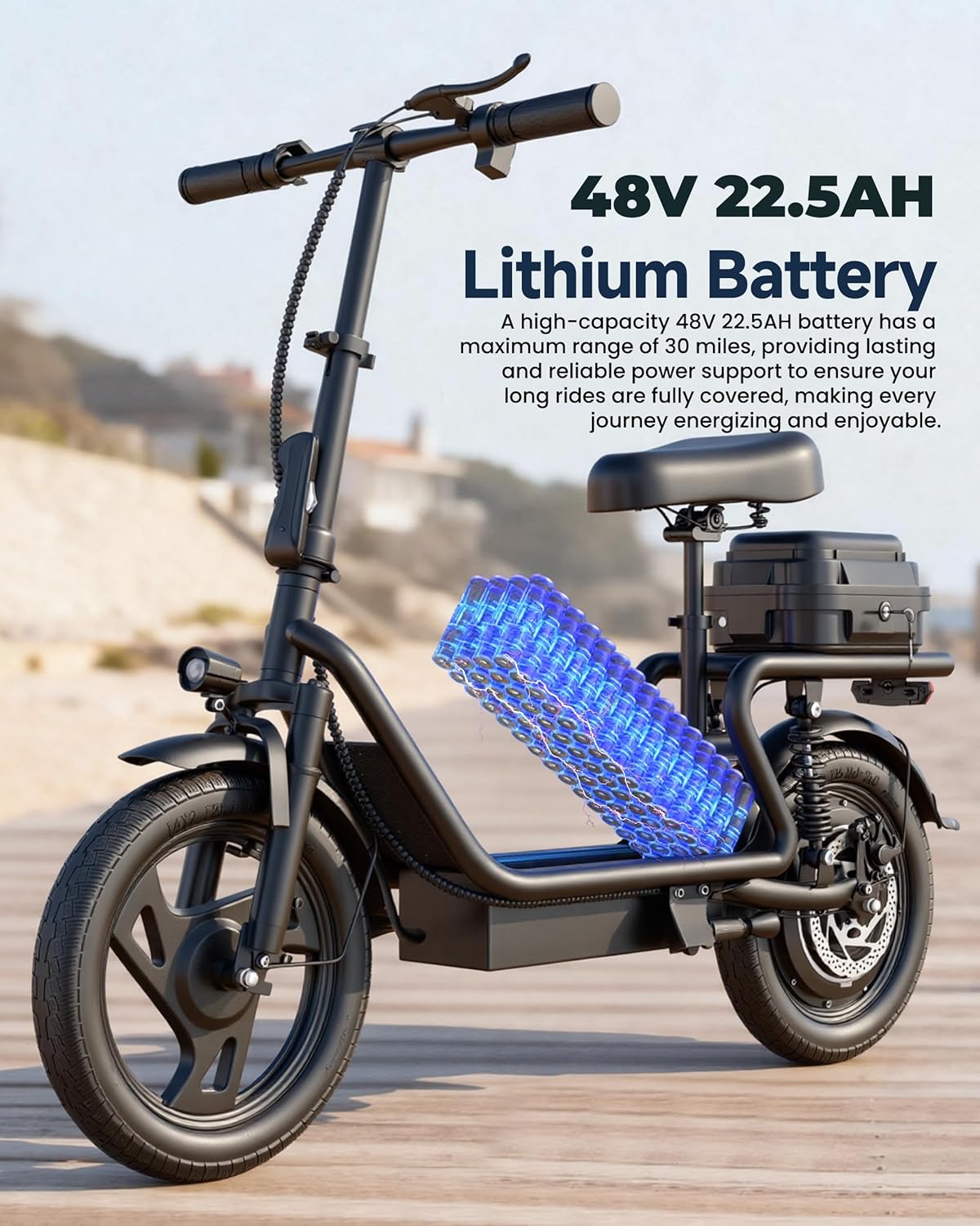 KEQ Electric Scooter Adults with Seat, 48V 22.5AH Foldable Escooter 14